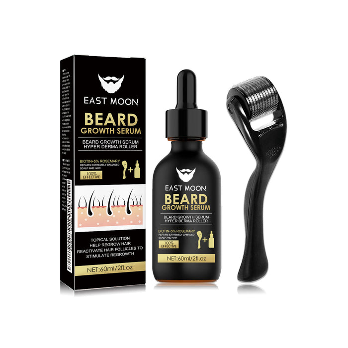 EAST MOON Beard Roller Kit with Biotin Serum — product and front packaging