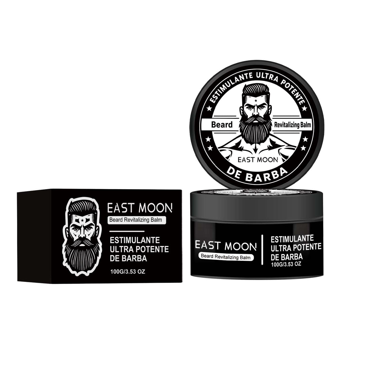 EAST MOON Beard Balm for Coarse Hair — product and front packaging