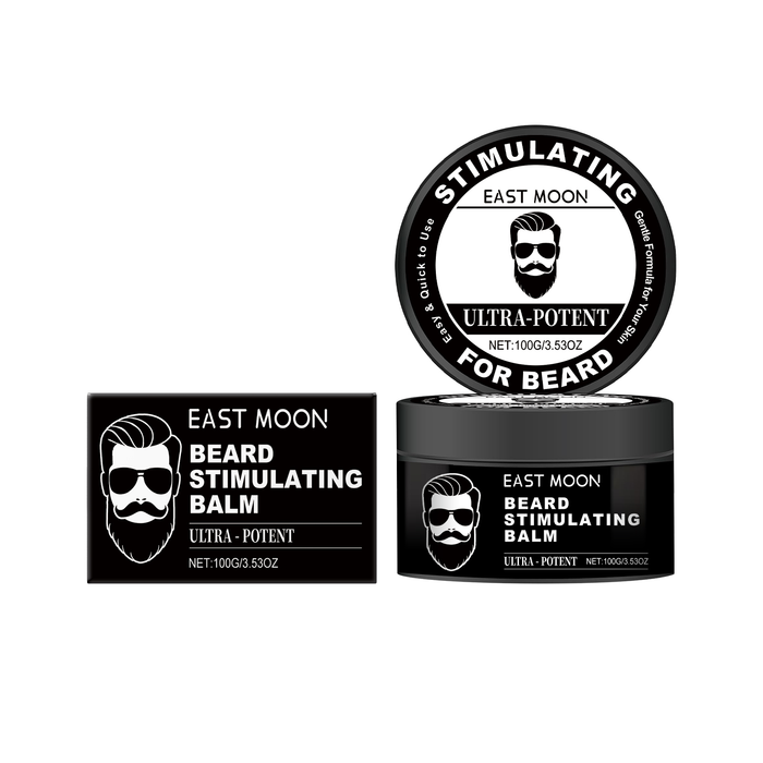 EAST MOON Beard Balm with Aloe & Vitamin E — product and front packaging