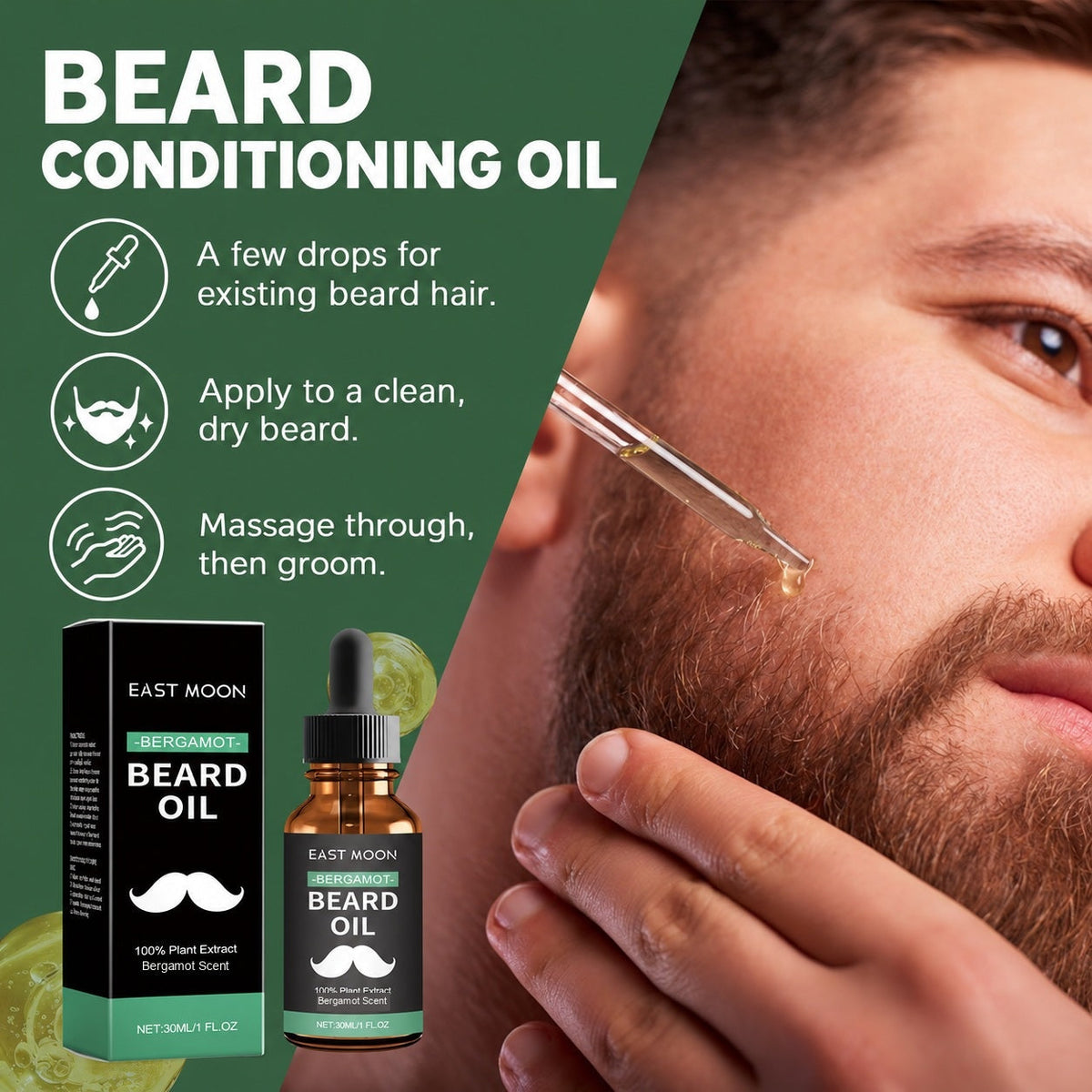 EAST MOON Bergamot Beard Oil — leave-in oil application
