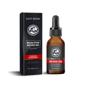 EAST MOON Argan Beard Oil with Grapefruit — front label and pack contents