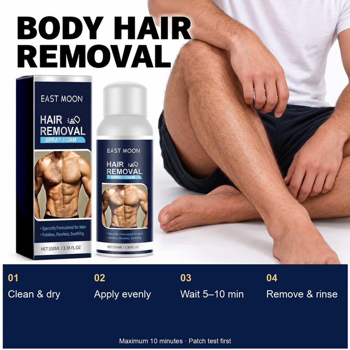 EAST MOON Hair Removal Foam 100 mL — four-step body hair removal routine