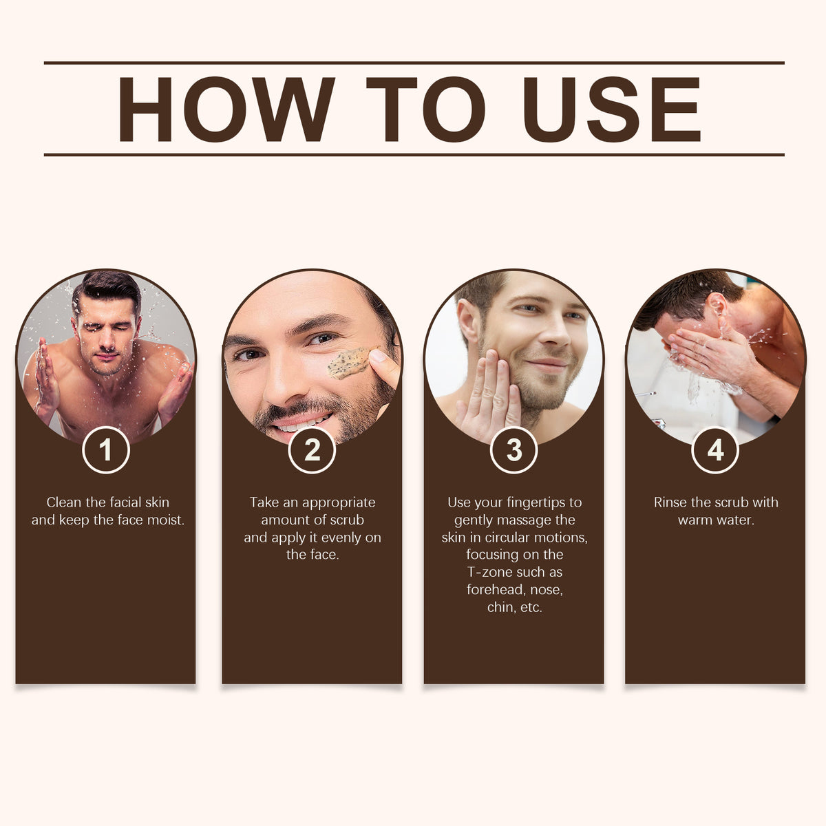 EAST MOON Coffee Face Scrub for Men — step-by-step application guide