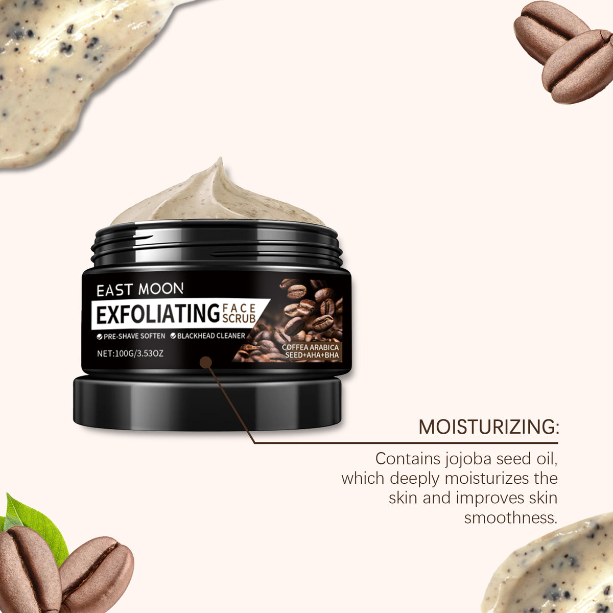 EAST MOON Coffee Face Scrub for Men — moisturizing care illustration
