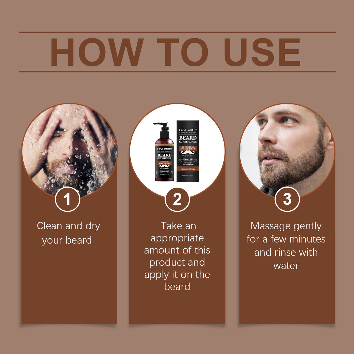 EAST MOON Fragrance-Free Beard Conditioner — step-by-step application guide