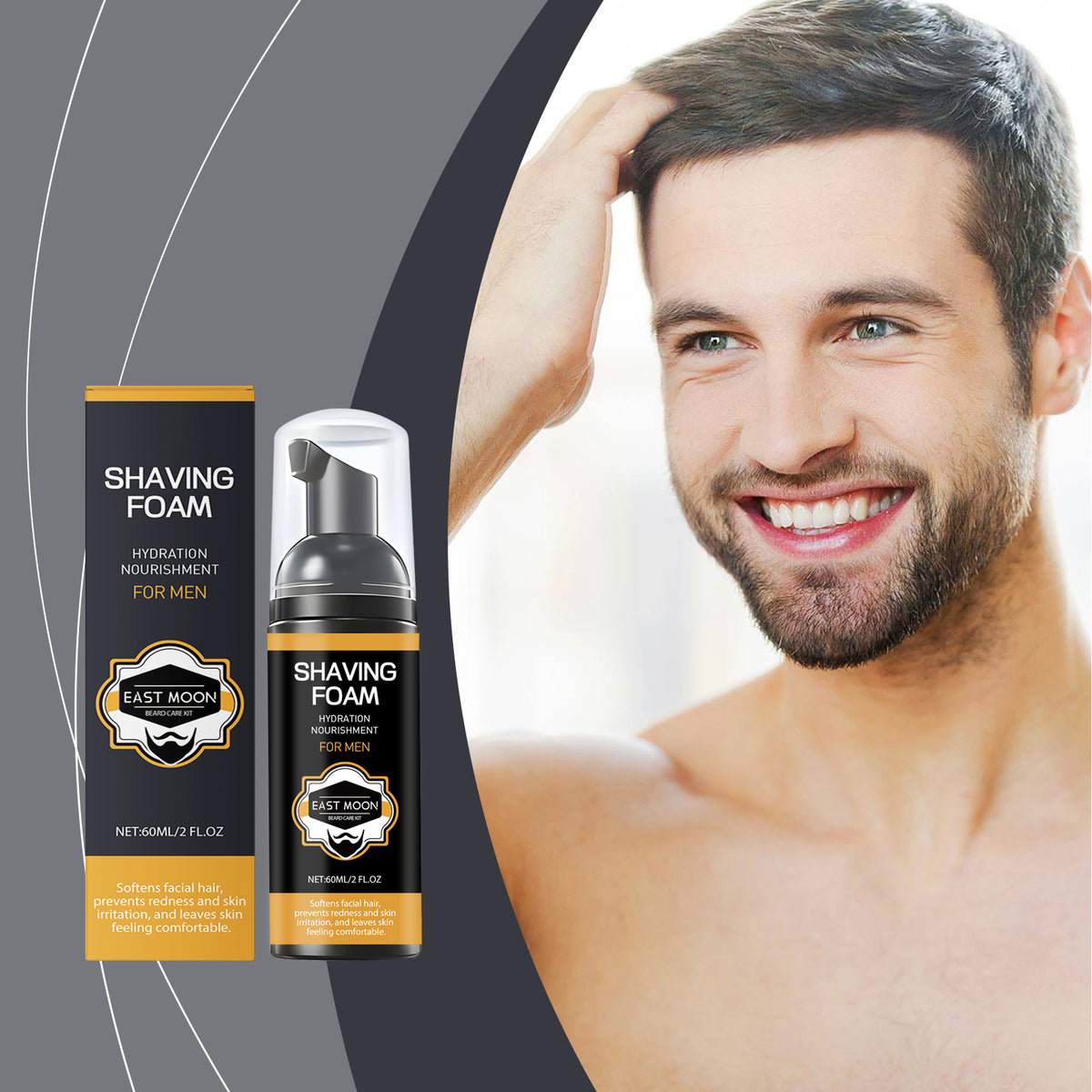 EAST MOON Aloe Shaving Foam for Men — product and packaging