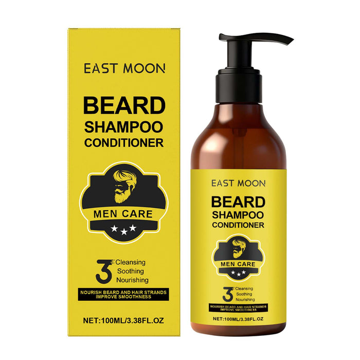 EAST MOON 2-in-1 Beard Shampoo and Conditioner — front label and pack contents