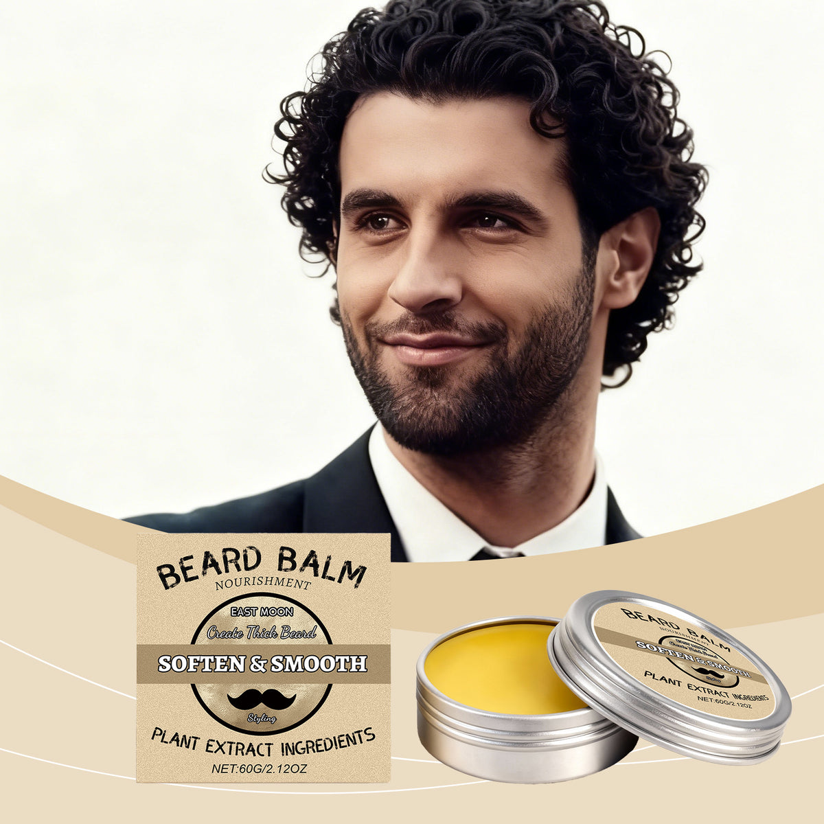 EAST MOON Beard Styling Balm with Beeswax & Shea — ingredient panel
