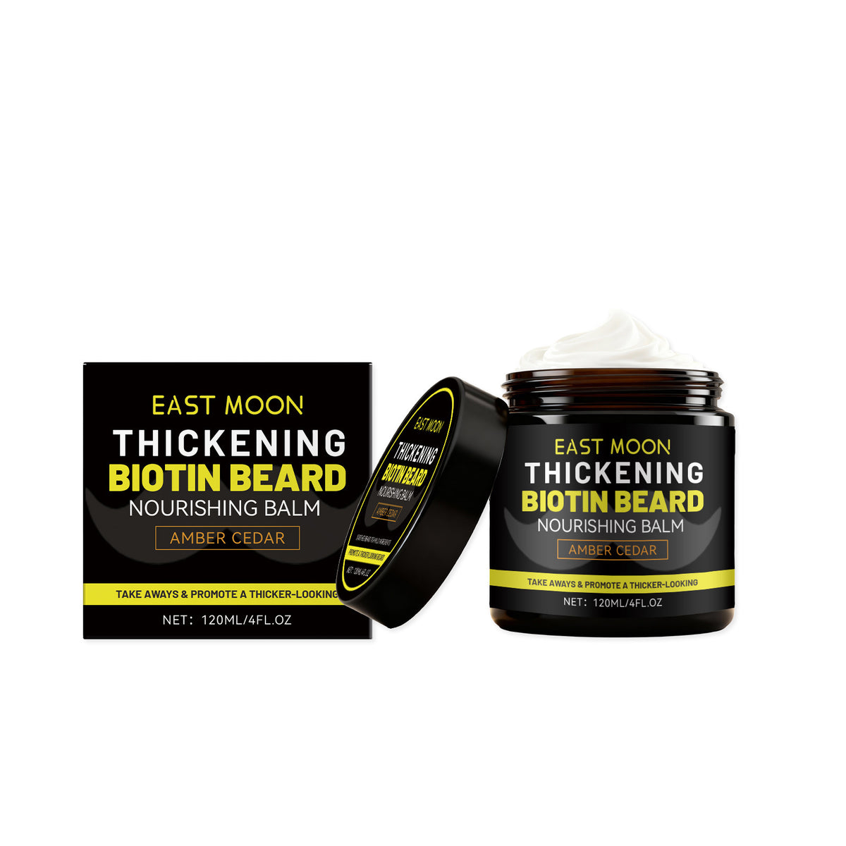 EAST MOON Biotin Beard Balm — product and front packaging