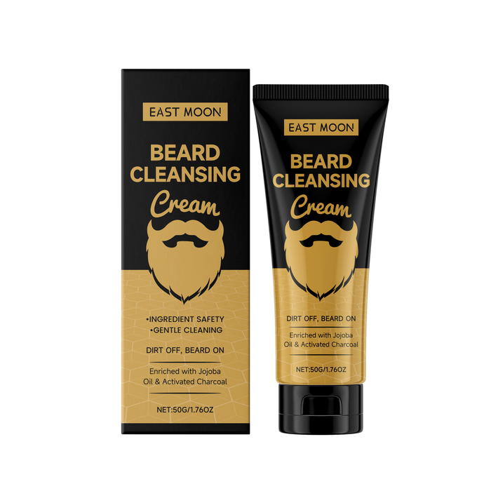 EAST MOON Charcoal Beard Wash with Jojoba — front label and pack contents