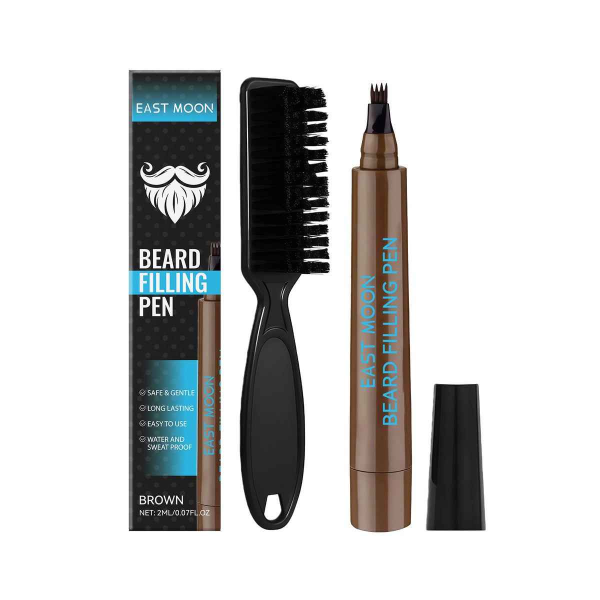 EAST MOON Brown Beard Filler Pen & Brush — product and front packaging