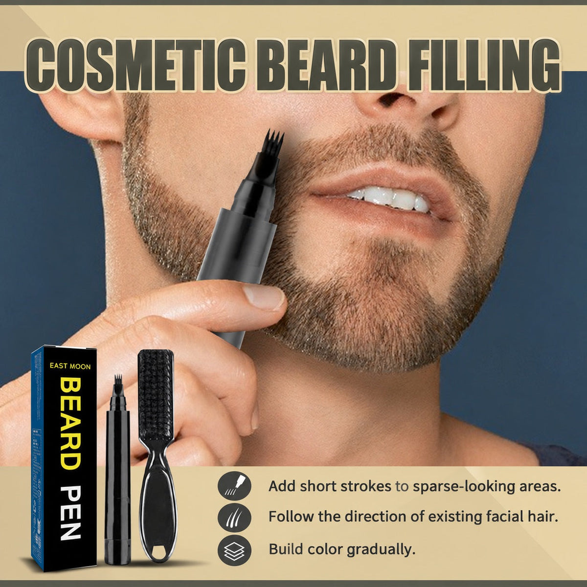 EAST MOON Black Beard Filler Pen & Brush — cosmetic beard filling and gradual application