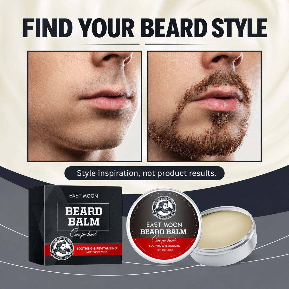 EAST MOON Sandalwood Beard Balm with Coconut Oil — beard shaping illustration