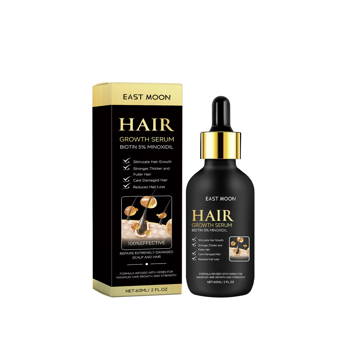 EAST MOON 5% Minoxidil Hair Serum — product and front packaging
