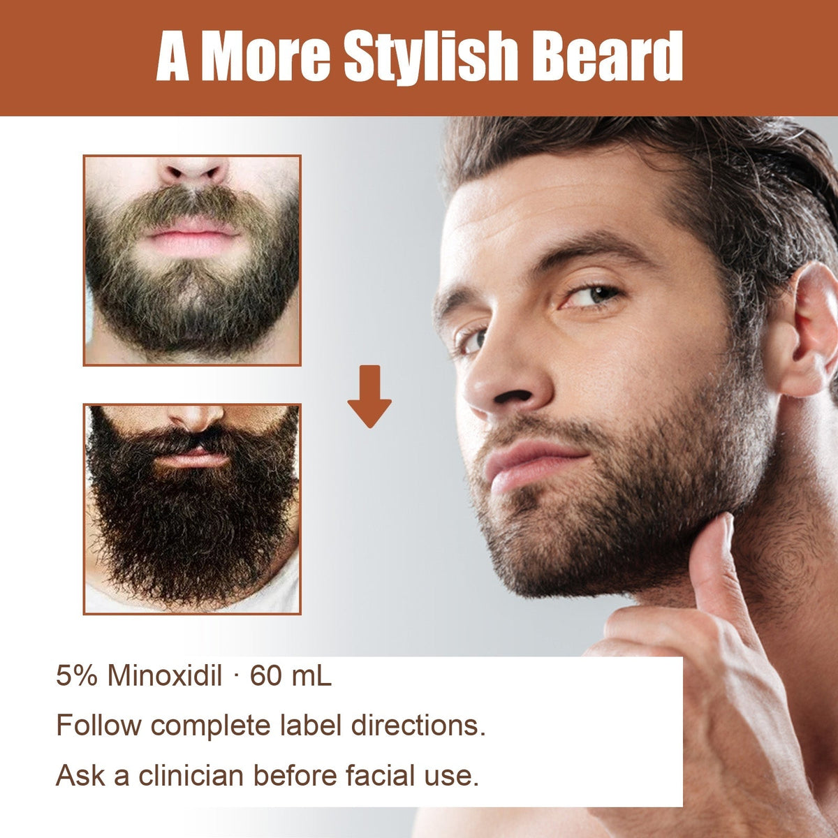EAST MOON 5% Minoxidil Hair Serum — beard shaping illustration