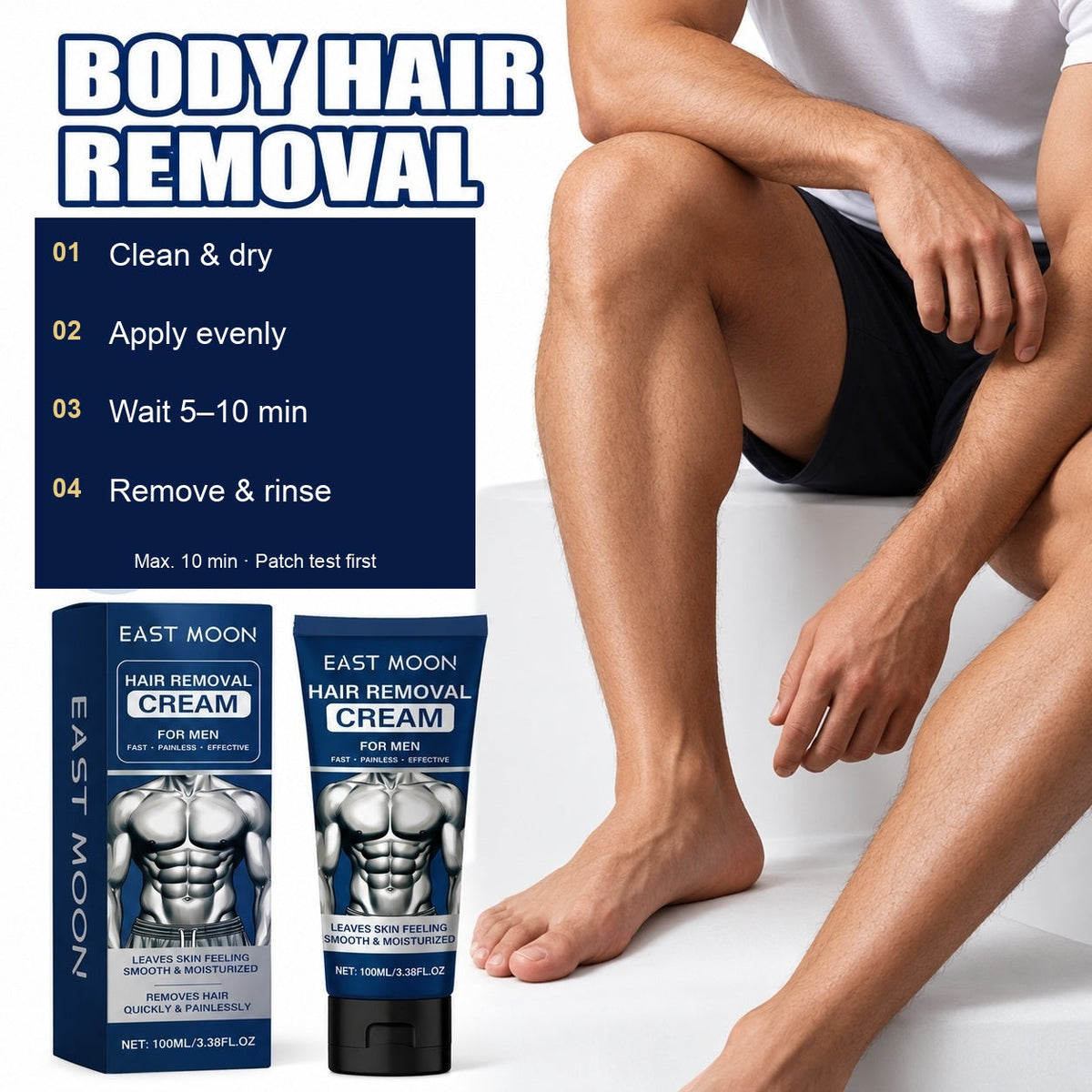 EAST MOON Hair Removal Cream 100 mL — four-step body hair removal routine