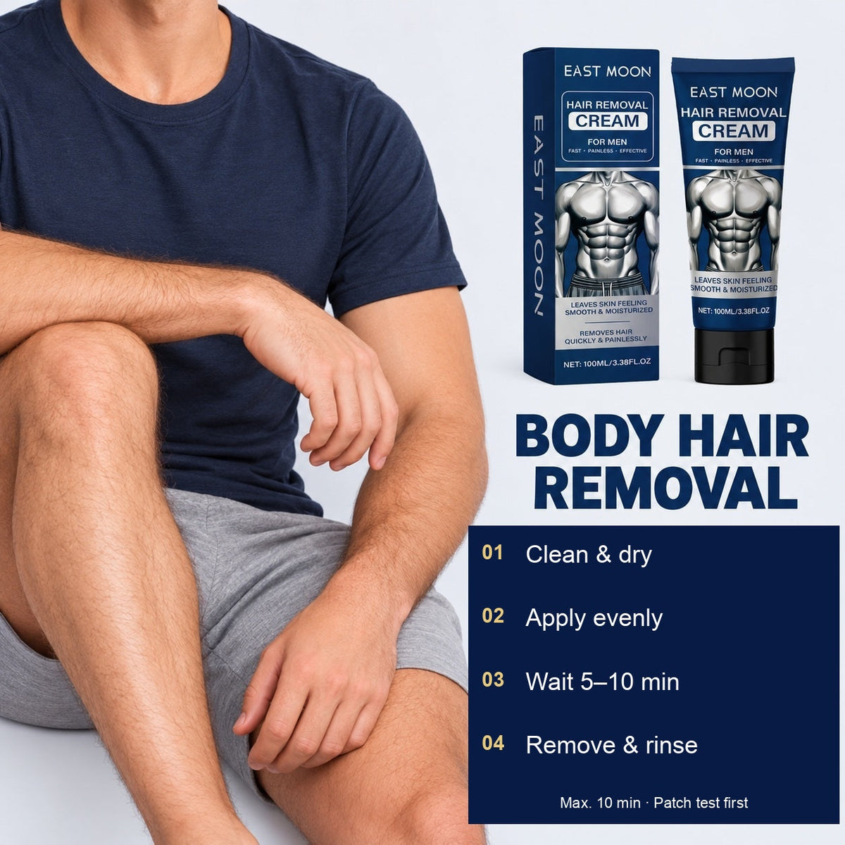 EAST MOON Hair Removal Cream 100 mL — four-step body hair removal routine